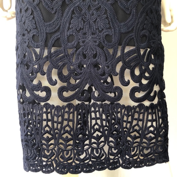 Navy Blue Bardot Lacy Gia Bodycon Dress. - Picture 3 of 3